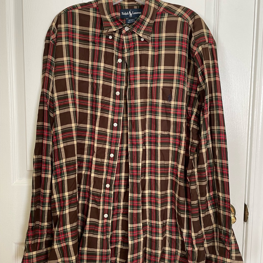 Ralph Lauren Brown and Red Casual Button Down Shirt